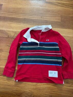 Vineyard Vines Red Rugby Polo with Multicolor Stripes
